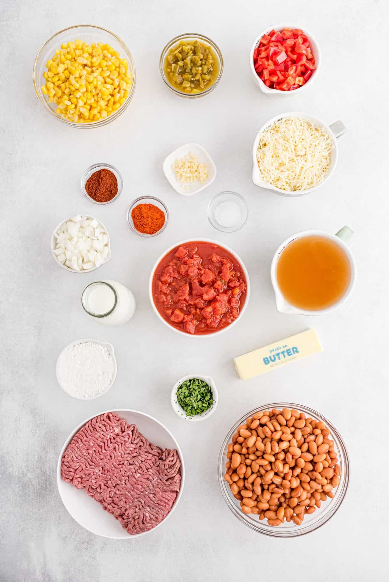 Overhead view of ingredients needed for recipe.