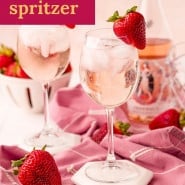 Drink in stemmed glass, text overlay reads "rosé spritzer."