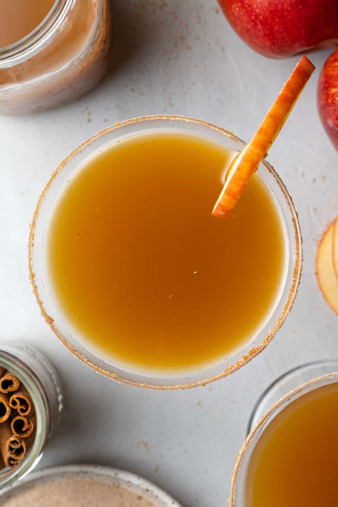 Overhead view of apple cider mocktail.