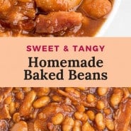 Beans in a bowl, text overlay reads "the best baked beans."