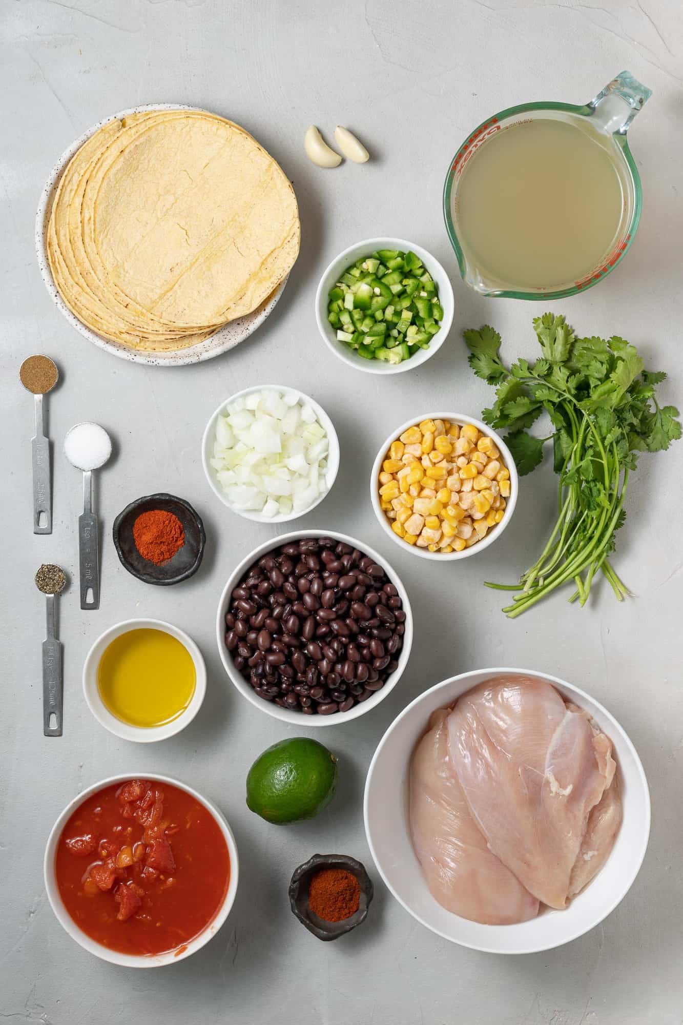 Overhead view of ingredients needed for recipe.