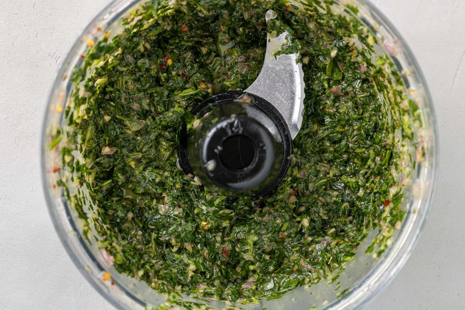 Chimichurri in a food processor.