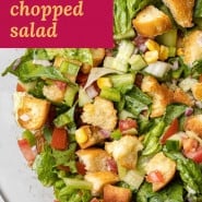 Chopped salad with a text overlay that reads "gazpacho chopped salad."