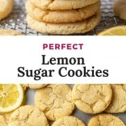 Lemon cookies with text overlay that reads "perfect lemon sugar cookies."