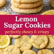 Lemon cookies with text overlay that reads "perfect lemon sugar cookies."