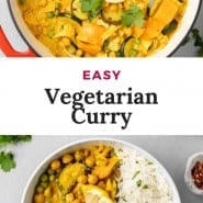 Curry, text overlay reads "easy vegetarian curry."