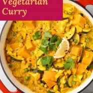 Curry, text overlay reads "easy vegetarian curry."