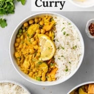 Curry, text overlay reads "easy vegetarian curry."