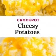 Potatoes with cheese, text overlay reads "crockpot cheesy potatoes."