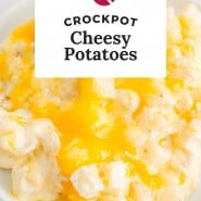 Potatoes with cheese, text overlay reads "crockpot cheesy potatoes."