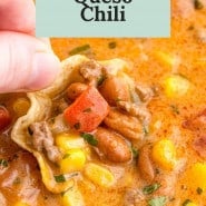 Chili, text overlay reads "creamy queso chili."