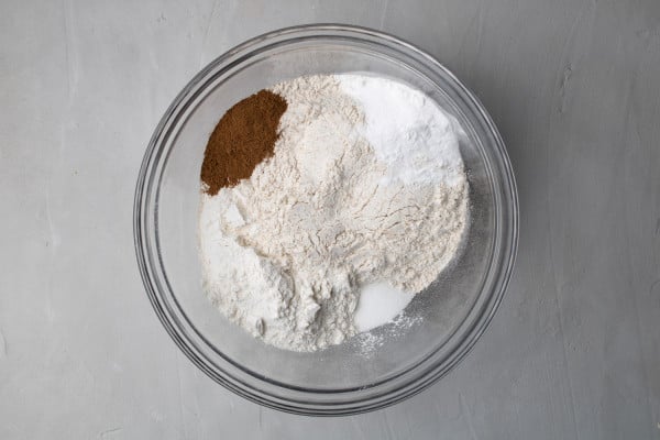 Dry ingredients in a clear bowl.