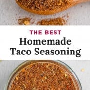 Spice mix in a jar, text overlay reads "the best homemade taco seasoning."