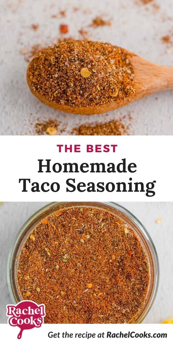 Spice mix in a jar, text overlay reads "the best homemade taco seasoning."