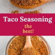 Spice mix in a jar, text overlay reads "the best homemade taco seasoning."