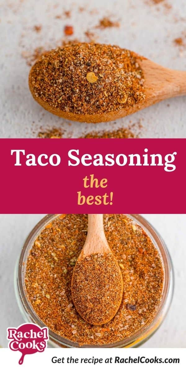 Spice mix in a jar, text overlay reads "the best homemade taco seasoning."