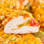 Chicken breast stuffed with fajita vegetables and cheese.