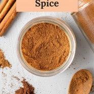 Brown spice mixture, text overlay reads "pumpkin pie spice."