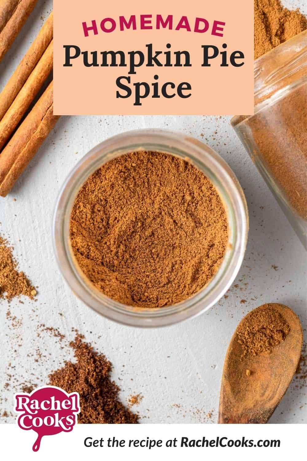 Brown spice mixture, text overlay reads "pumpkin pie spice."