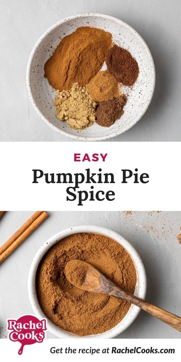 Brown spice mixture, text overlay reads "easy pumpkin pie spice."