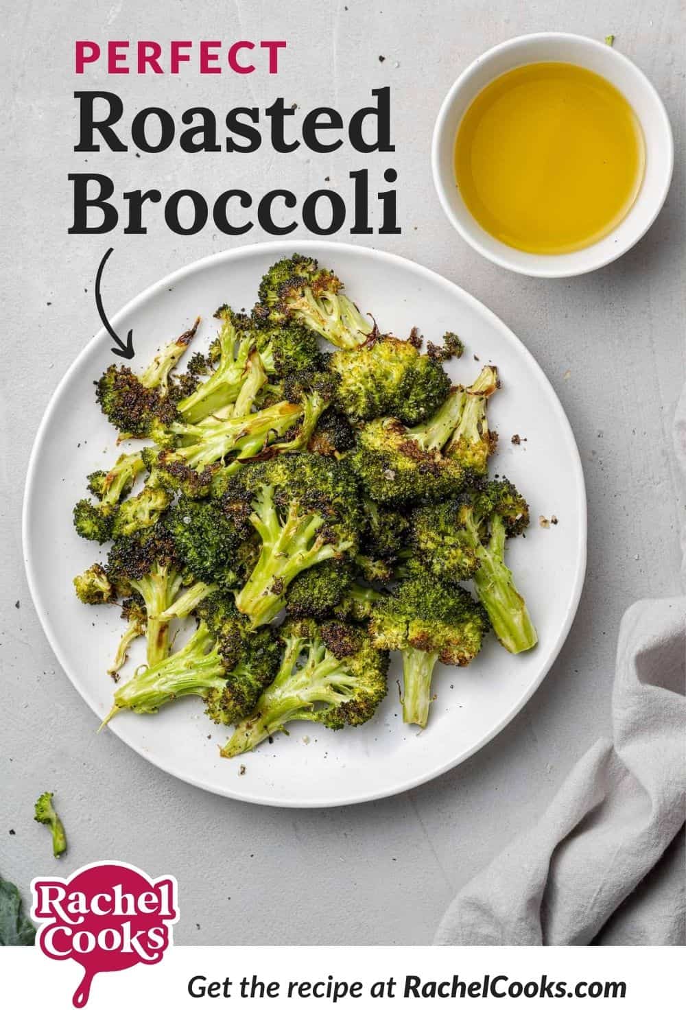 Broccoli with text overlay that reads "perfect roasted broccoli."