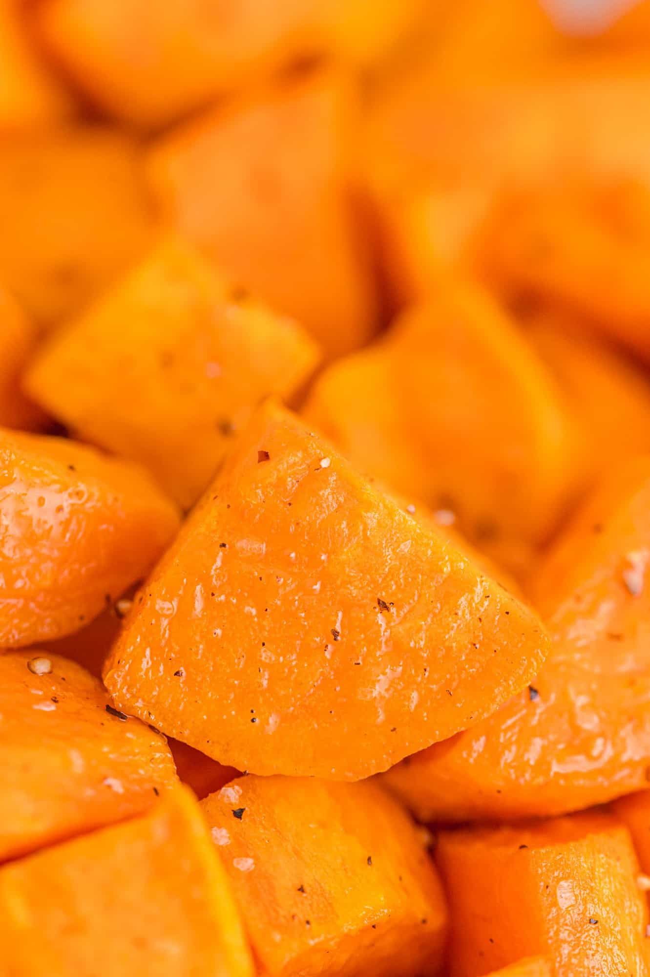Close up view of roasted sweet potato.