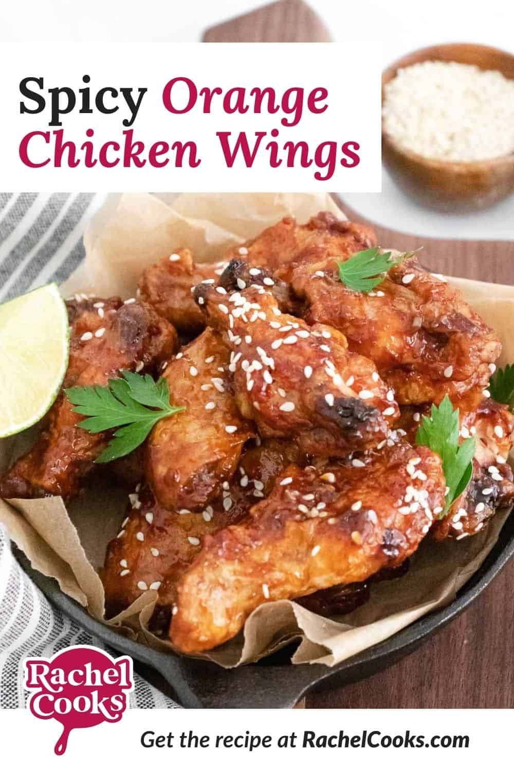 Wings, text overlay reads "spicy asian chicken wings."