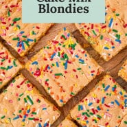Blondies with a text overlay that reads "easy cake mix blondies"