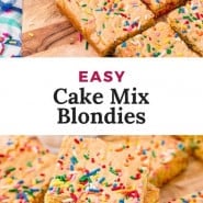 Blondies with a text overlay that reads "easy cake mix blondies"