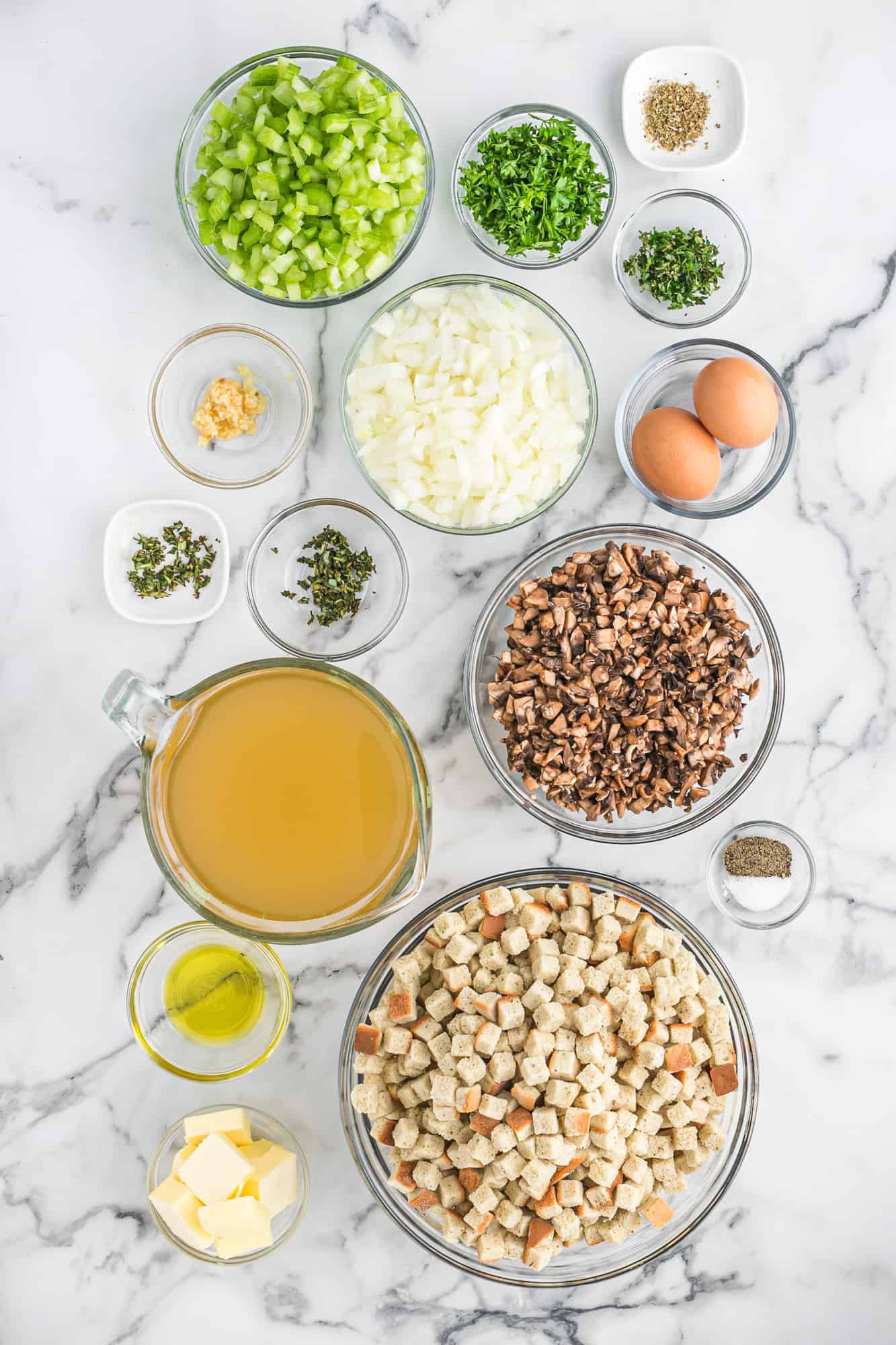 Overhead view of ingredients needed for recipe.