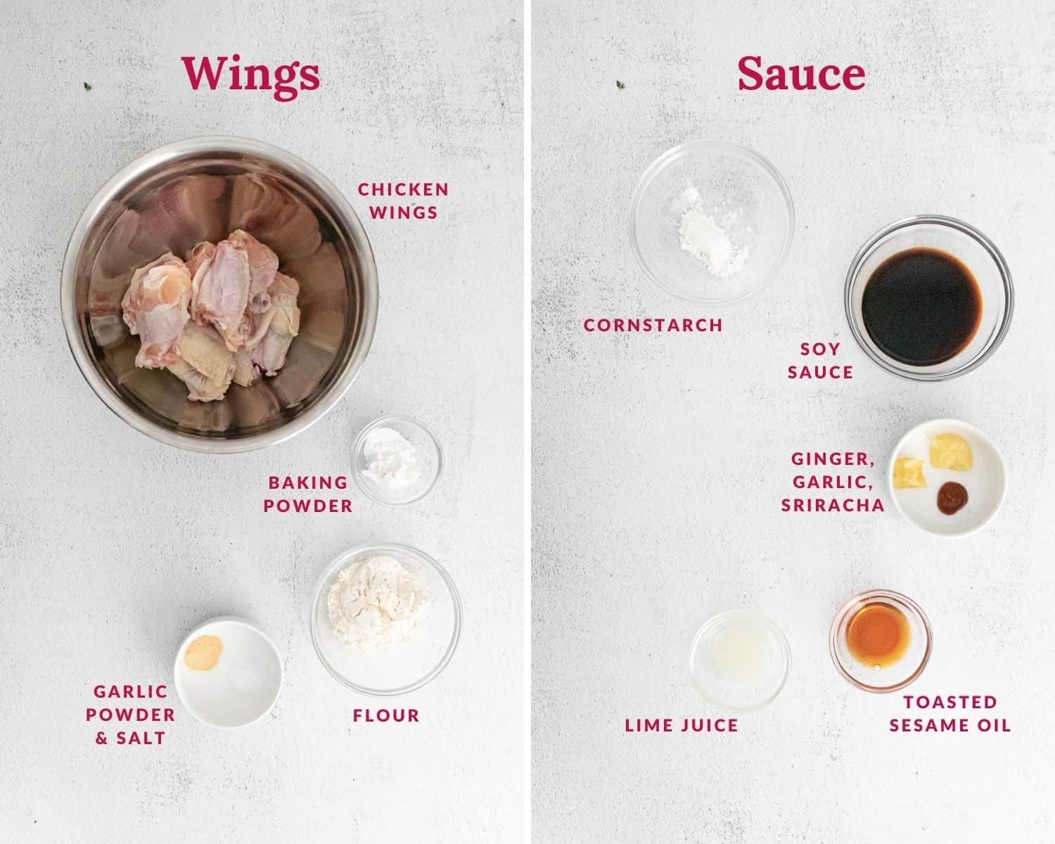 Ingredients needed for recipe, in small individual bowls.