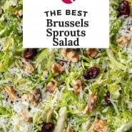 Shredded Brussels sprouts, text overlay reads "the best Brussels sprouts salad."