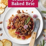 Brie with a text overlay that reads "the best cranberry baked brie."