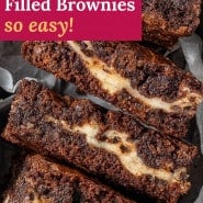 Brownies with text overlay that reads "cream cheese filled brownies - so easy!"