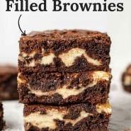 Brownies with text overlay that reads "the easiest cream cheese filled brownies."