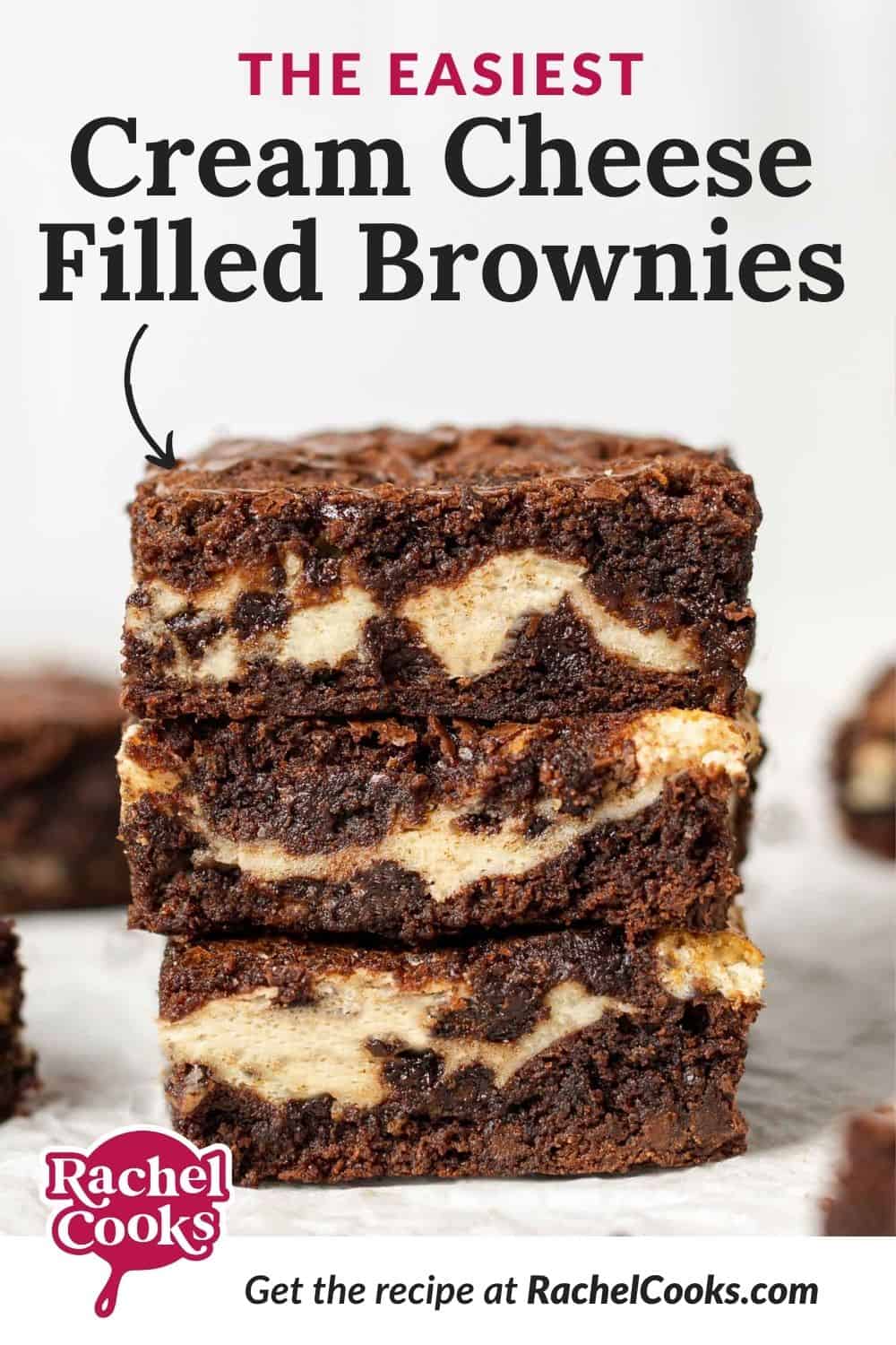 Brownies with text overlay that reads "the easiest cream cheese filled brownies."