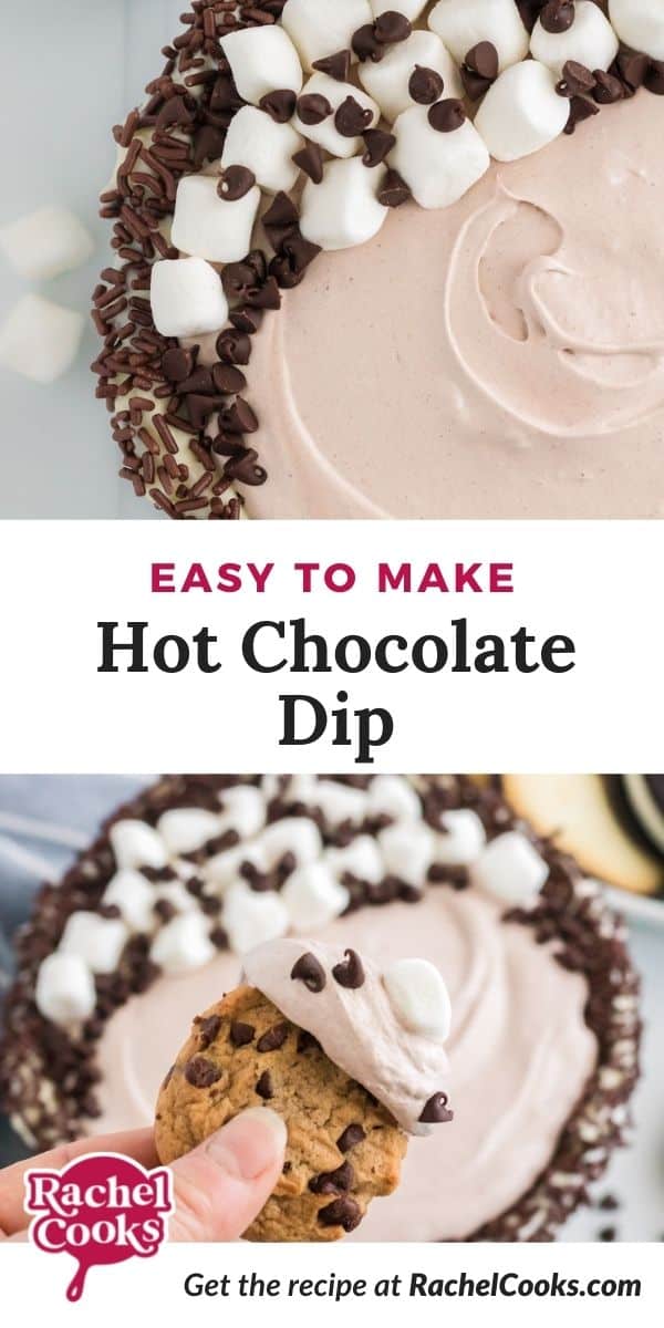 Light brown dip, text overlay reads "easy to make hot chocolate dip."