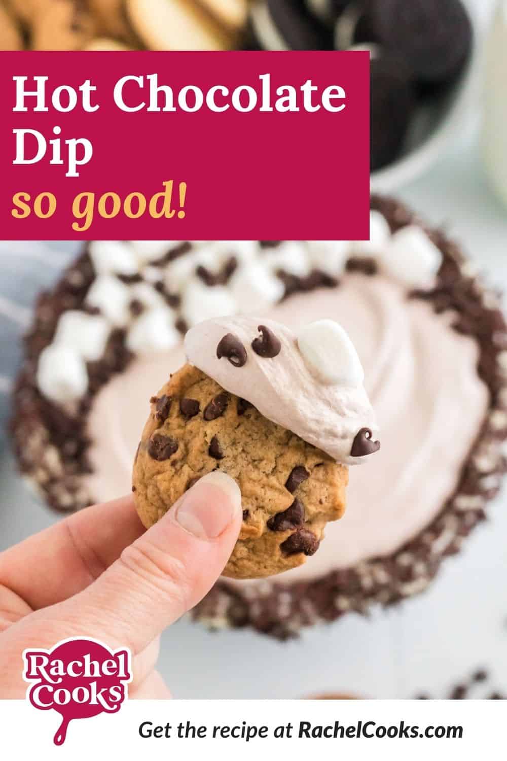 Light brown dip, text overlay reads "hot chocolate dip - so good!"