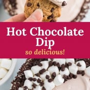Light brown dip, text overlay reads "hot chocolate dip - so delicious!"