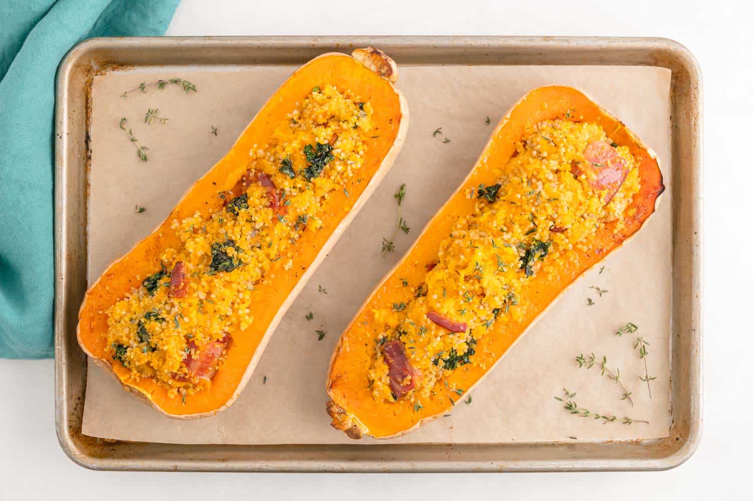 Stuffed squash before baking.