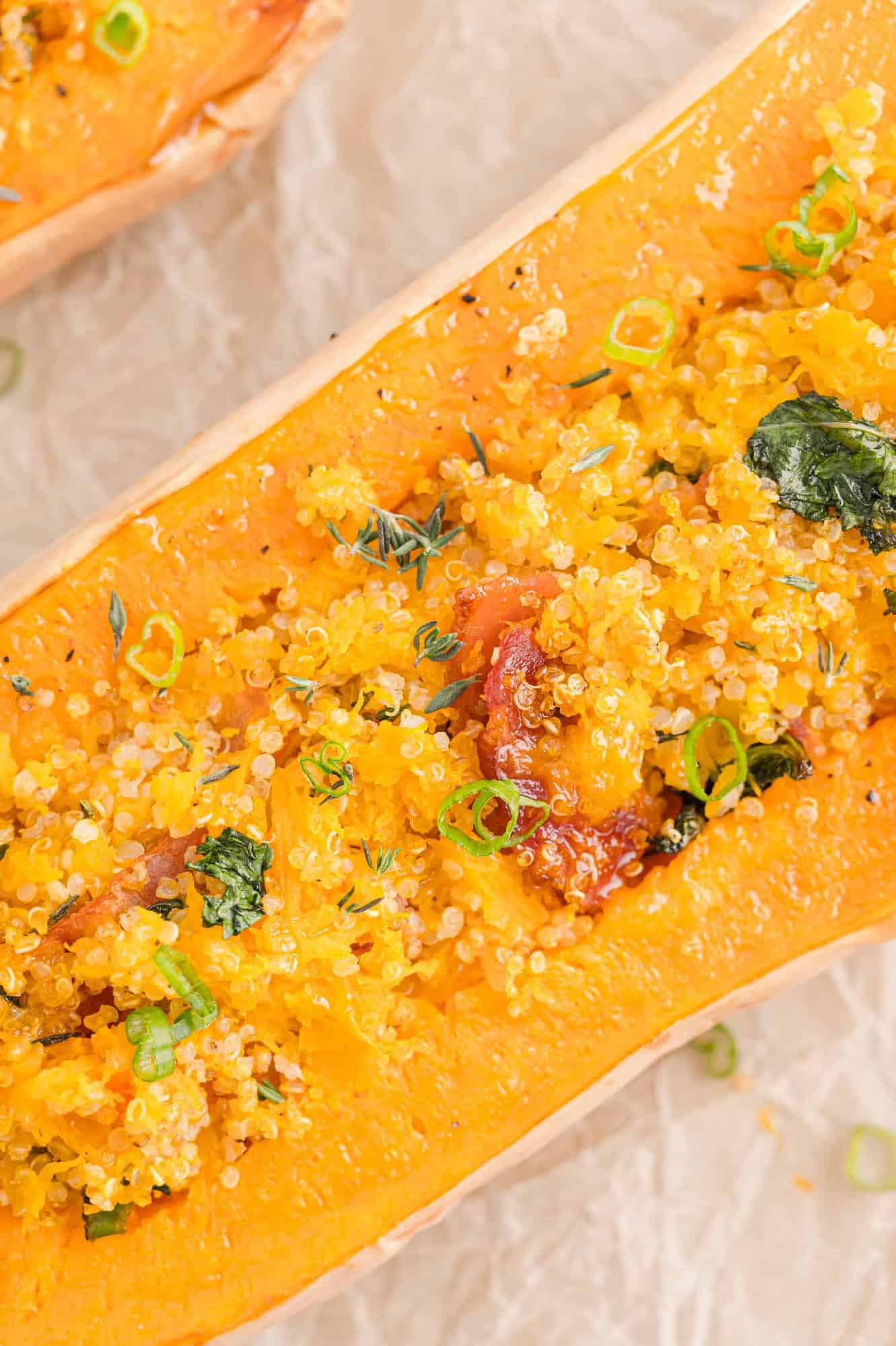 Close up view of stuffed squash.