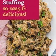 Stuffing, text overlay reads "crockpot stuffing, so easy and delicious."