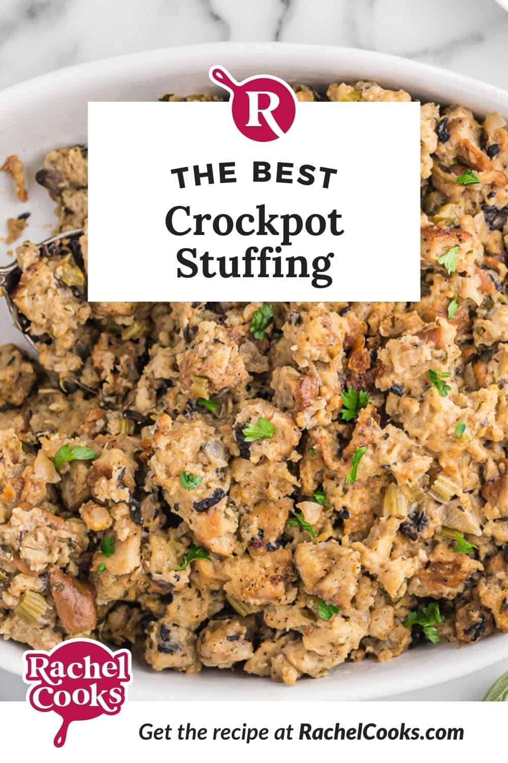 Stuffing, text overlay reads "the best crockpot stuffing."
