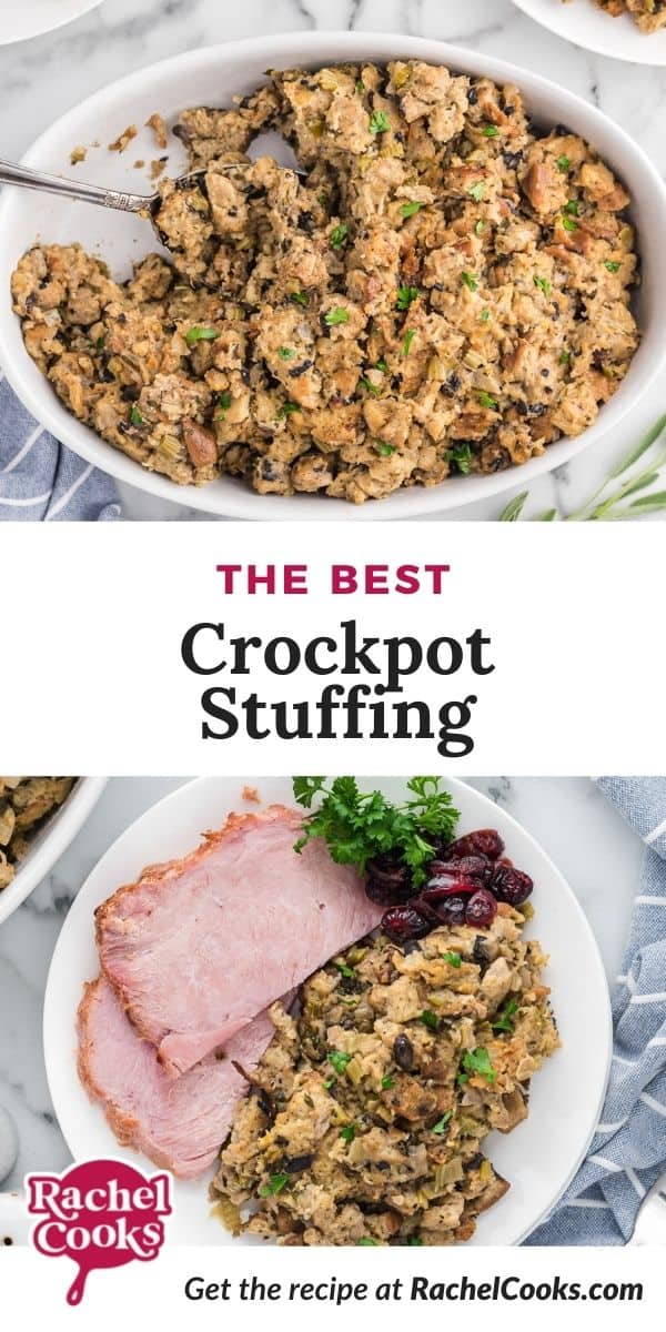 Stuffing, text overlay reads "the best crockpot stuffing."