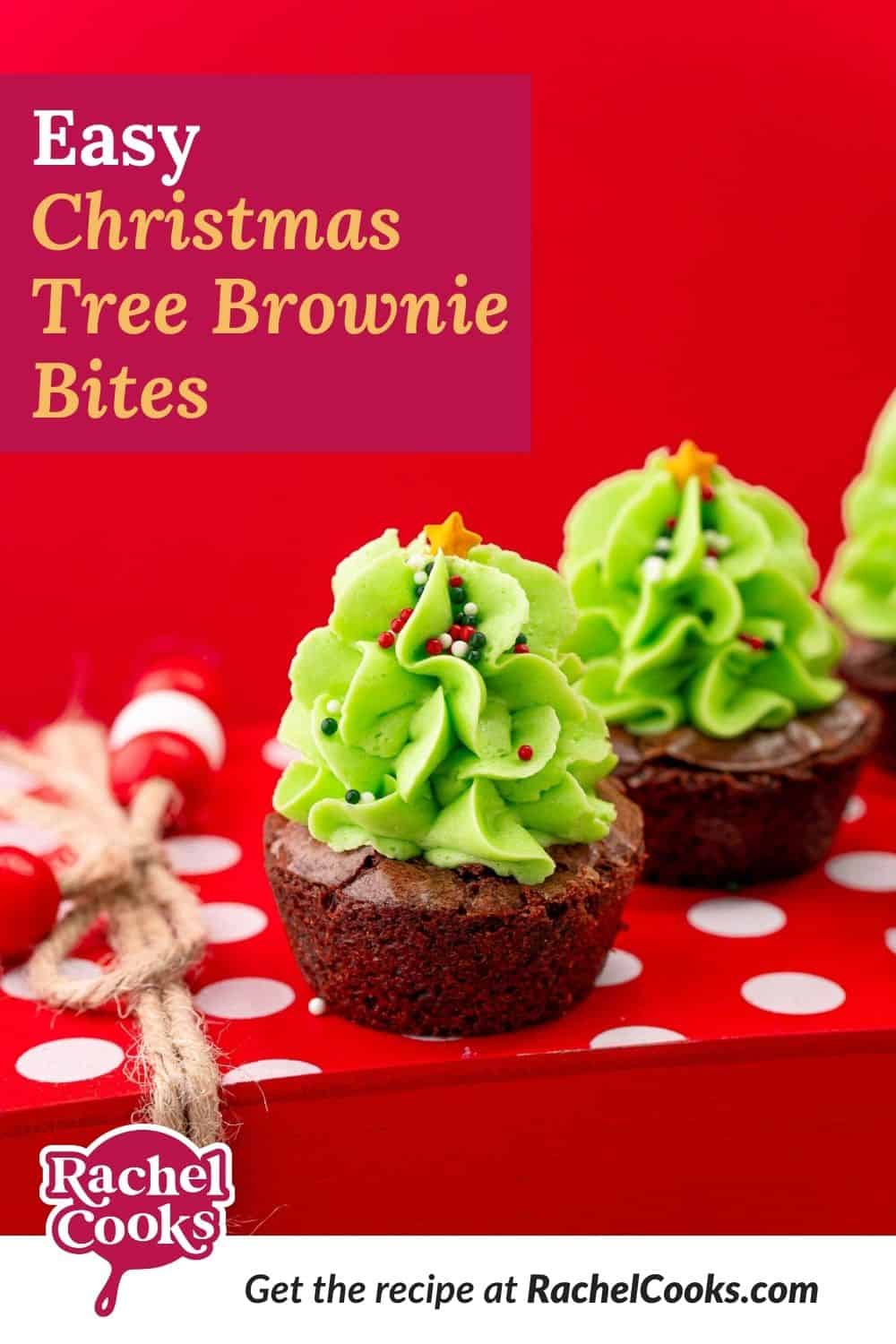 Brownies, text overlay reads "easy Christmas tree brownie bites."