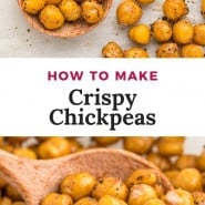 Roasted chickpeas, text overlay reads "how to make crispy chickpeas."