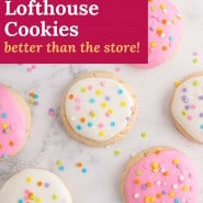 Frosted cookies, text overlay reads "homemade lofthouse cookies - better than the store."