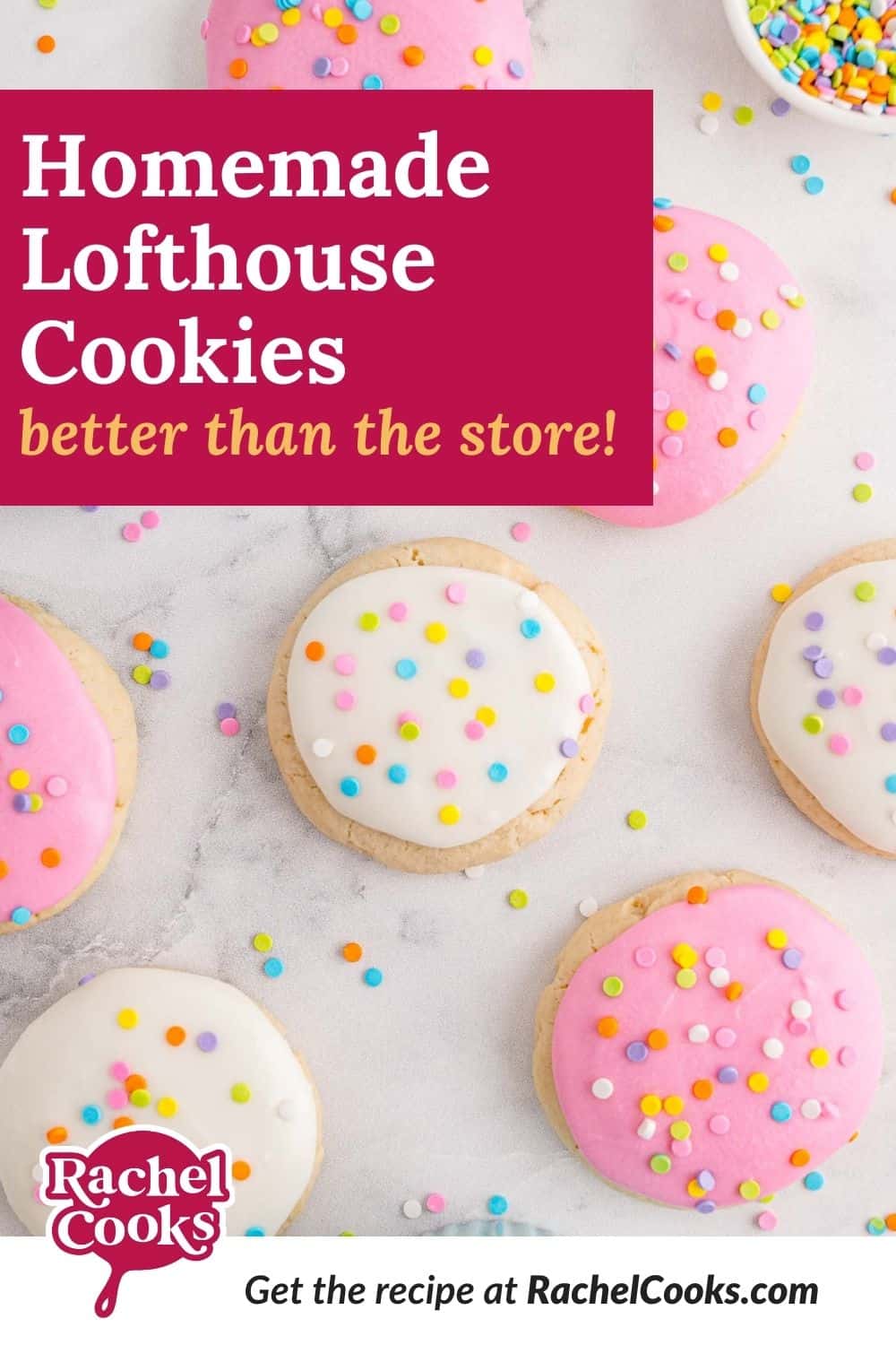 Frosted cookies, text overlay reads "homemade lofthouse cookies - better than the store."