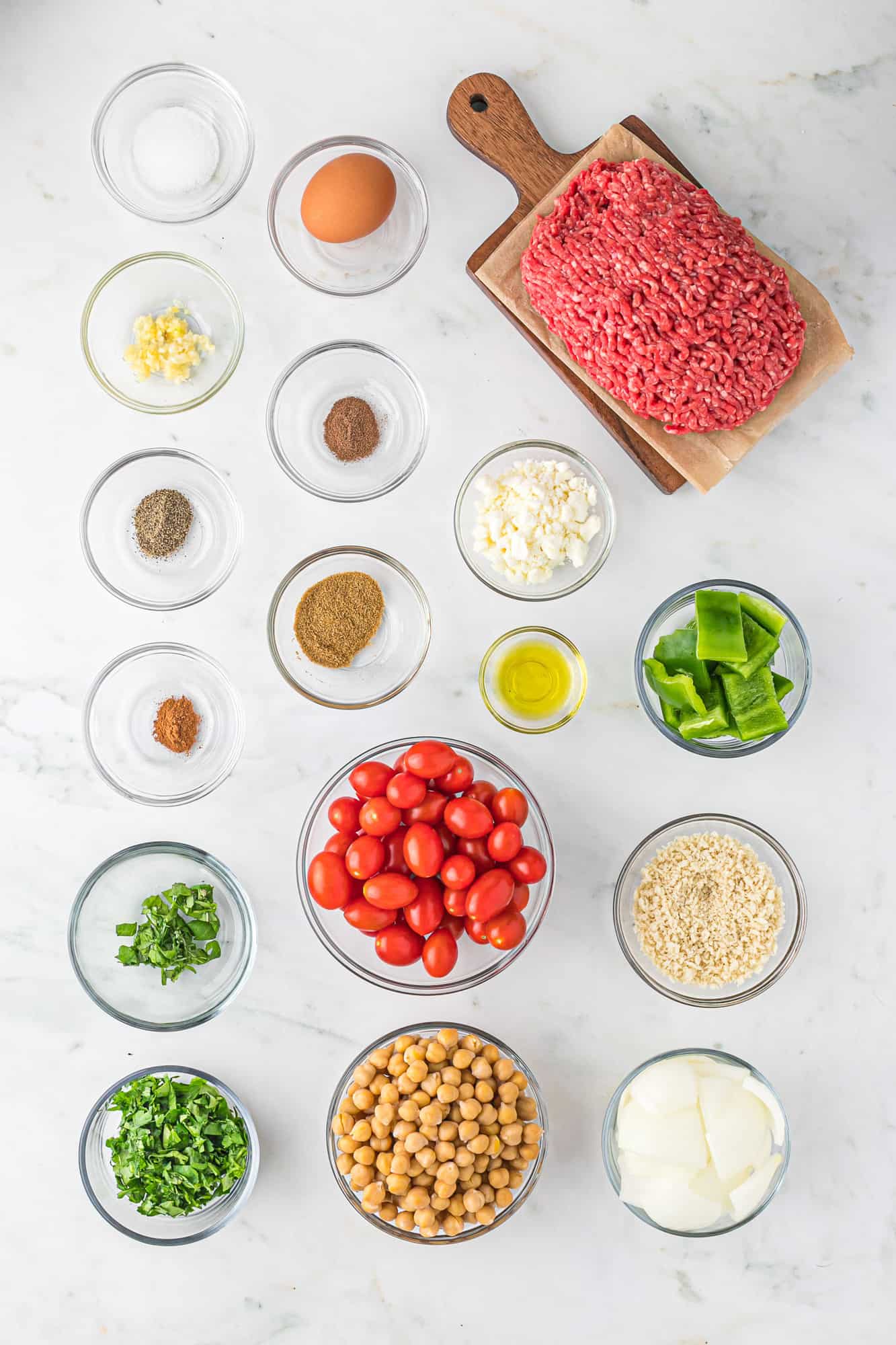 Overhead view of ingredients needed for recipe.