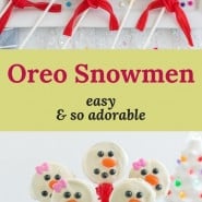 Oreos decorated like snowmen, text overlay reads "oreo snowmen - adorable and easy."